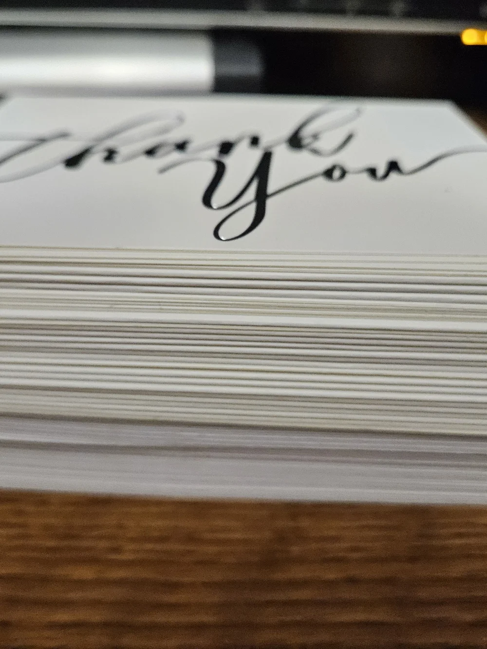 Thank You Folded Card with Silver Script - White